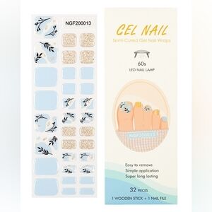 Semi-Cured Gel - Toe Nail Wraps in  Blue/Gold Floral Pattern